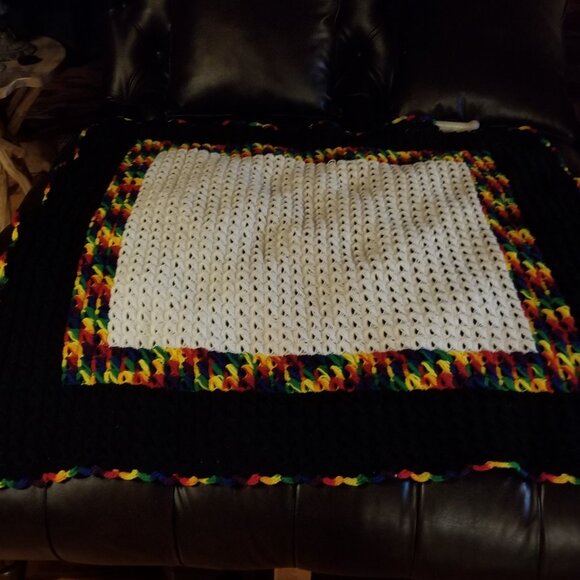 Rainbow and black hand knit baby blanket or throw 42"x42" - Picture 2 of 4